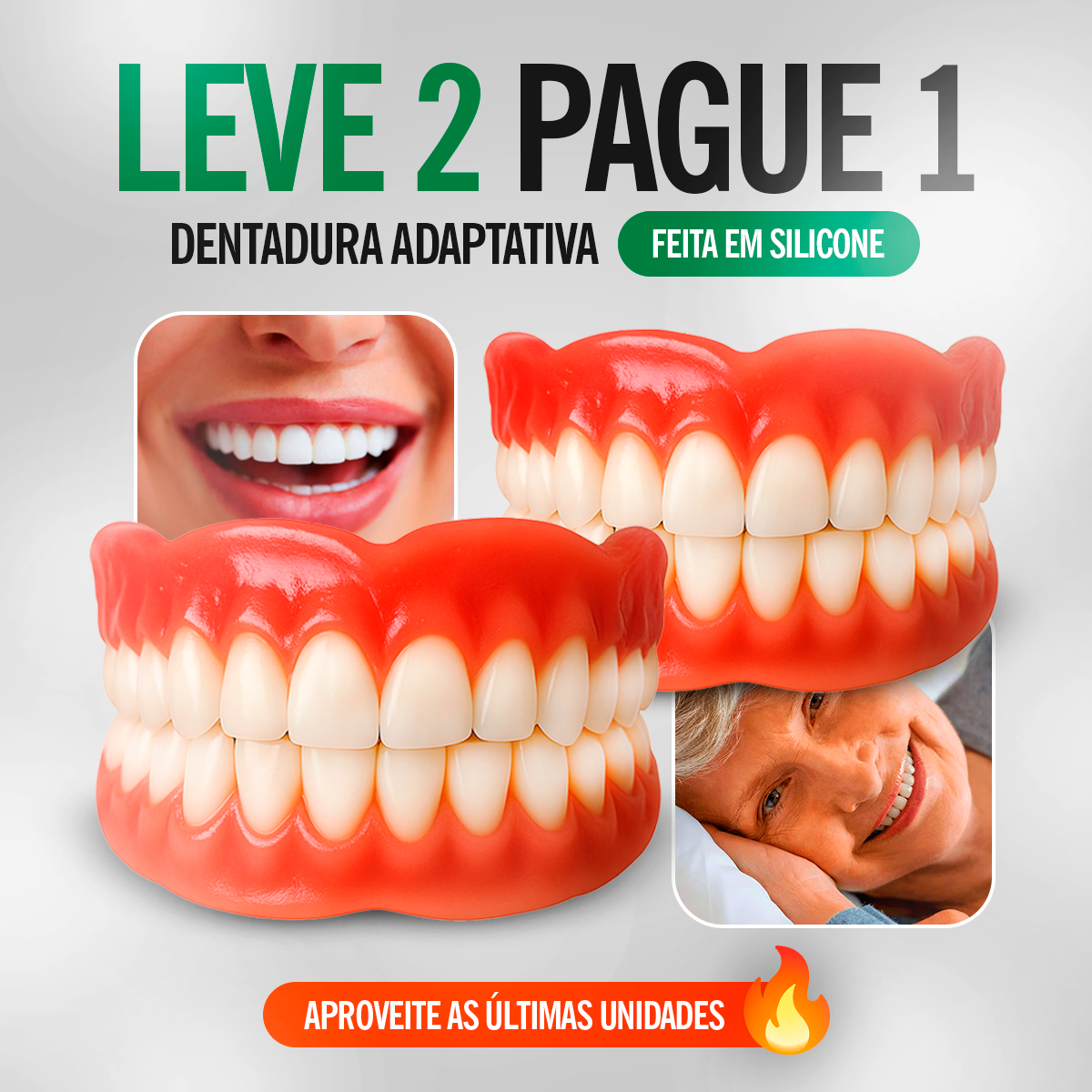 LEVE 2 PAGUE 1 - Dentadura de Silicone FIX | Ajustavel e Adaptativa